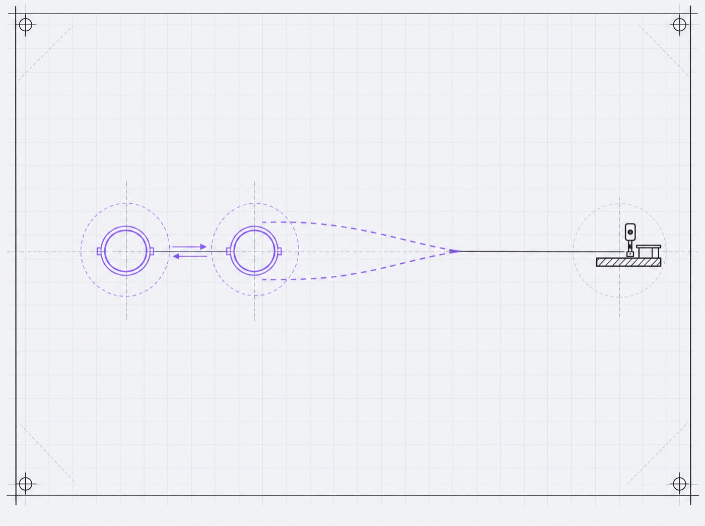 Blueprint of two actors on one track, their trails converging