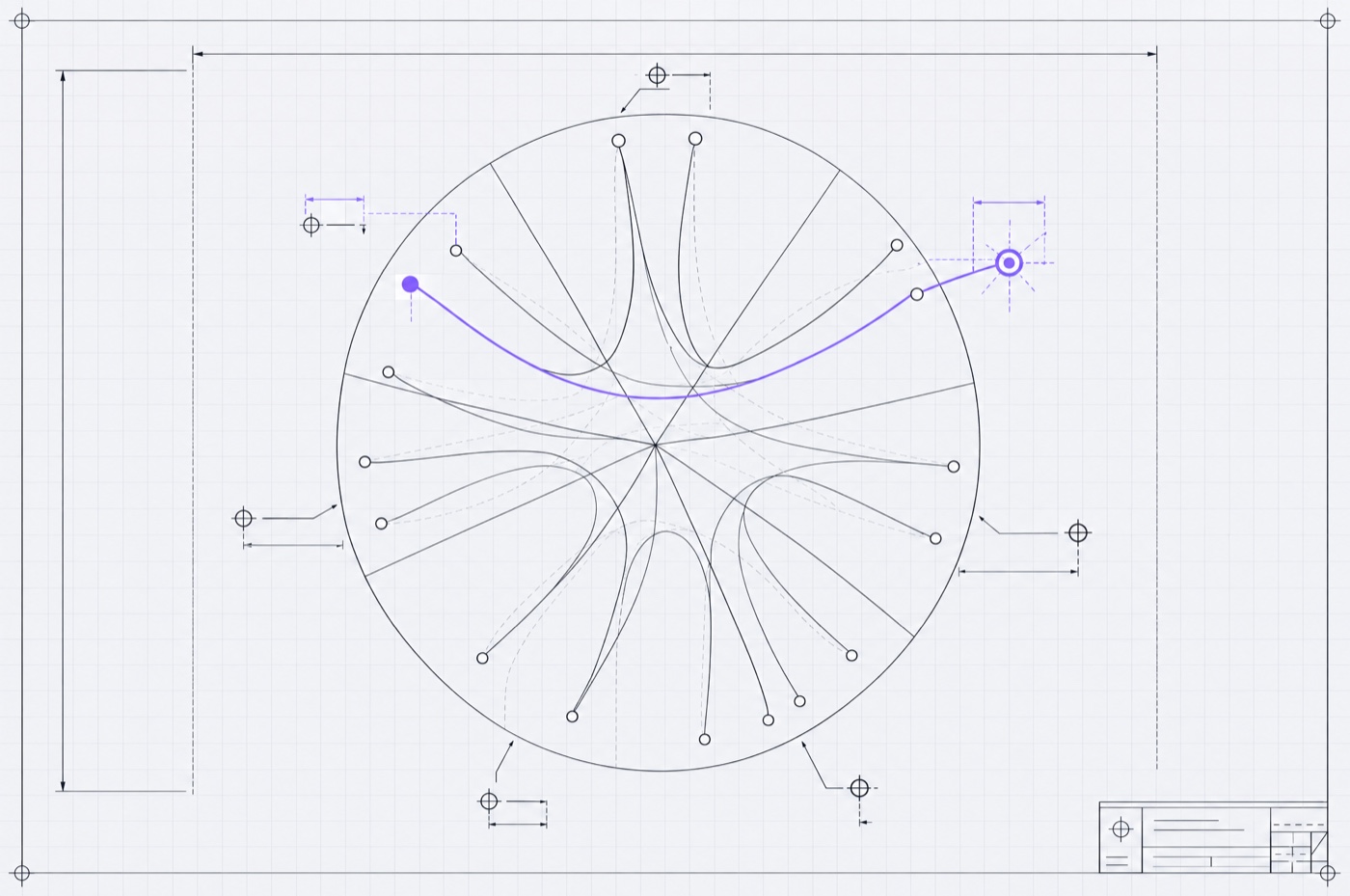 Blueprint of an intent map, a strategy graph with one route drawn heavier to a marked solution
